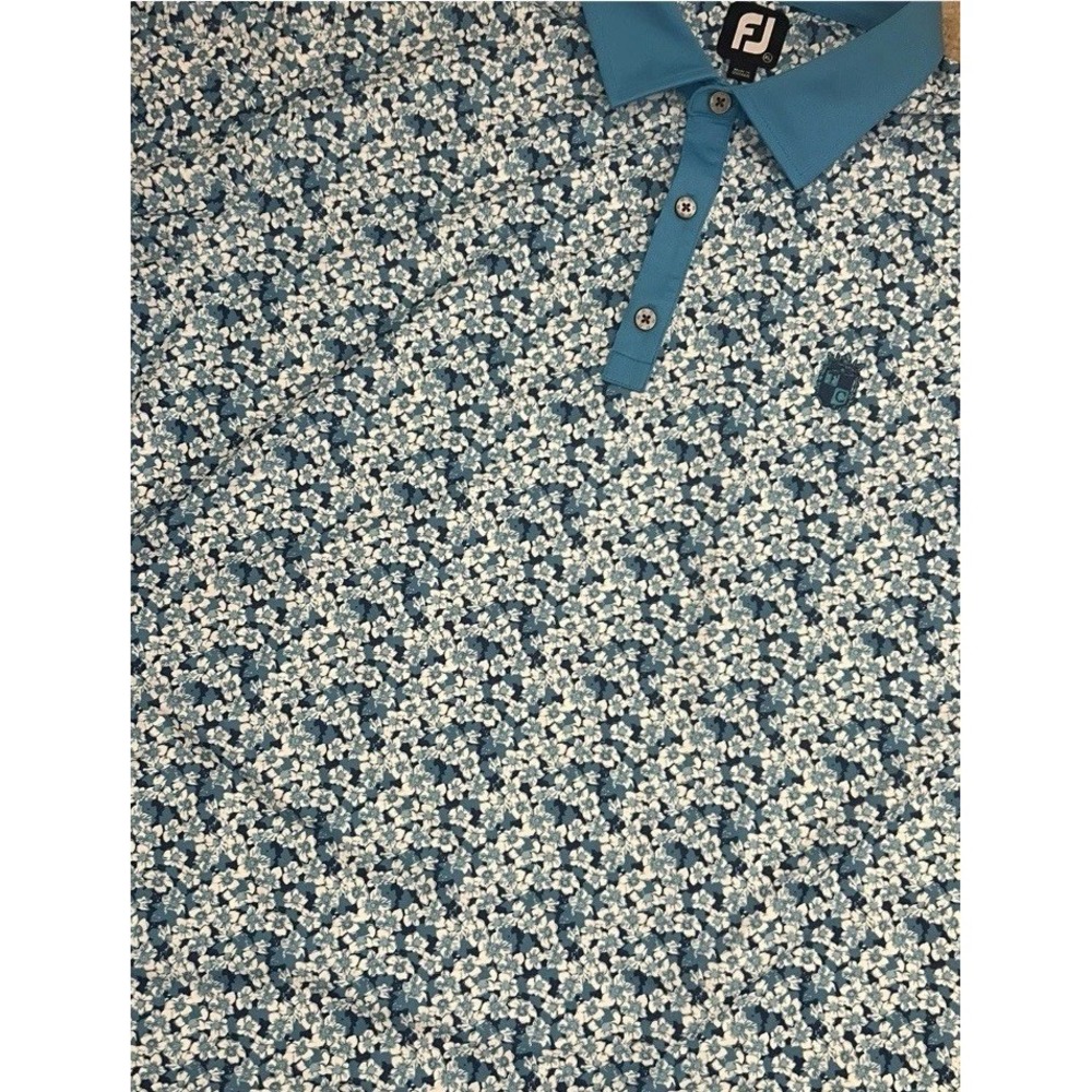 Footjoy Mens XL‎ Blue White Paisley Floral Abstract Short Sleeve Golf Polo Shirt